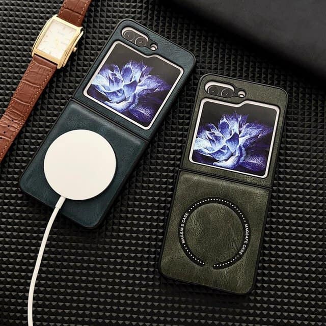 For Samsung Galaxy Z Flip5 Leather Pattern Magnetic MagSafe PU Back Phone Case Protective Cover For Samsung Galaxy Z Flip5 Leather Pattern Magnetic MagSafe PU Back Phone Case Protective Cover